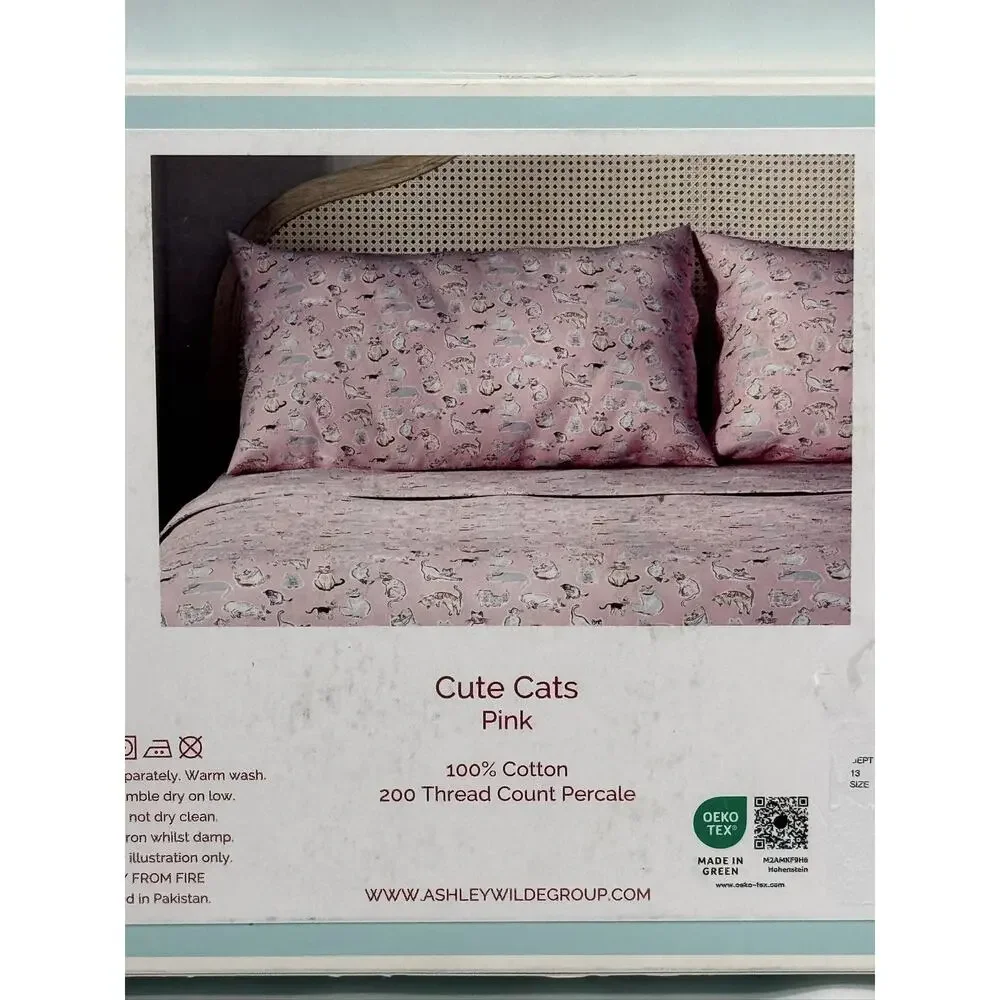 Pink Multi-Color Cat Print Pillowcase Pair Original Packaging